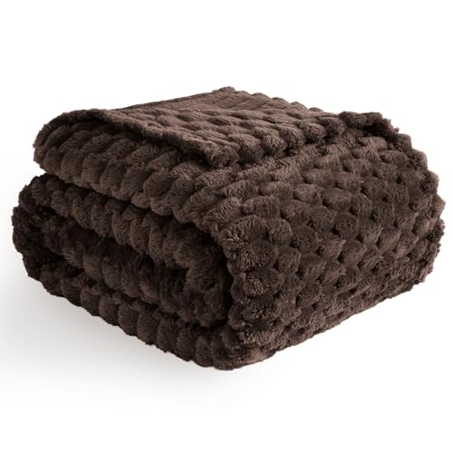 Vessia Flannel Fleece Throw Blanket, 3D Jacquard Brown Fuzzy and Warm Blanket for Couch, Sofa, Bed, 300GSM Super Soft Touch Cozy Home Decor for All Seasons (50x40 inches) - color: Brown, size: 50×40inch