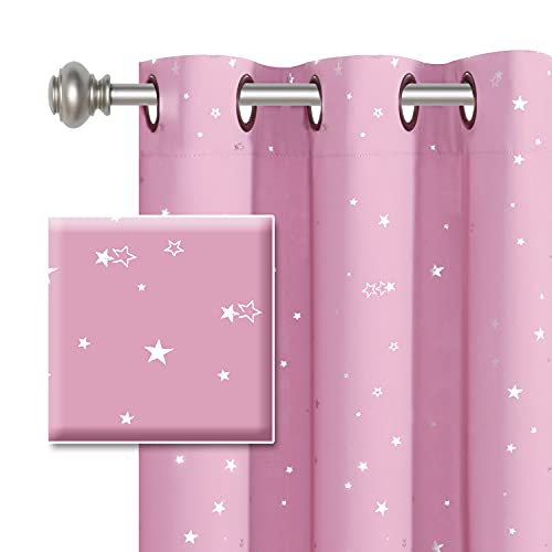 H.VERSAILTEX Blackout Star Curtains for Kids Room Boys Girls Twinkle Silver Stars Full Light Blocking Cute Thick Soft Curtain Drapes, Grommet Top, 2 Panels, 52" W x 84" L, Pink - color: Glitter Stars in Pink Base, size: 52"W x 84"L (Pack of 2)