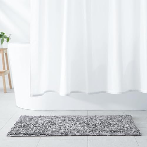 Amazon Basics Platinum Bathroom Rug Mat, Ultra Absorbent Plush Shag, Non-Slip, Quick Drying, Machine Washable, 21" x 34" - color: Platinum, size: 1'9" x 2'10" (Rectangular)
