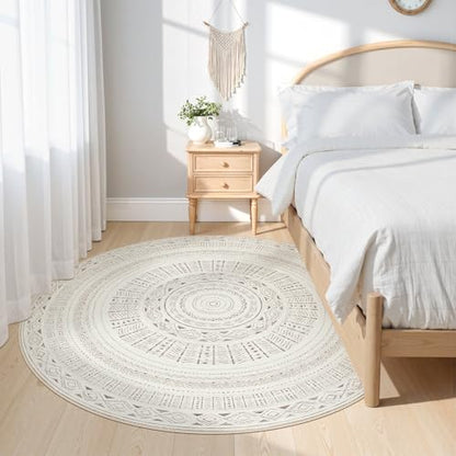 cotiled 6x6 Round Rug 6ft Circle Living Room Boho Area Rugs - color: Light Brown/Cream, size: 6' (Round)