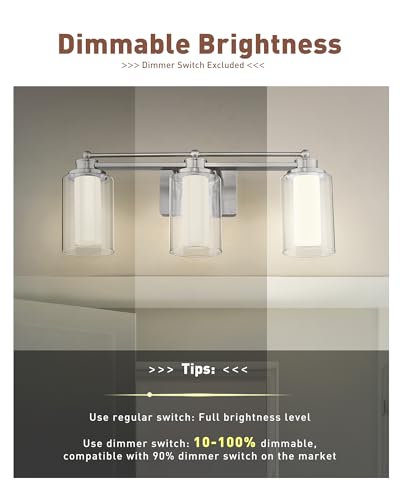 HWH Modern Bathroom Light Fixtures, Clear Glass, 5CCT, 5HLT63B-3W-LED BN - color: Brushed Nickel + LED, size: 3 Lights