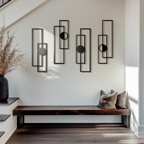 Cuspin Abstract Metal Wall Art Large Modern Black Geometric Decor Set of 4