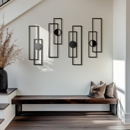 Cuspin Abstract Metal Wall Art Large Modern Black Geometric Decor Set of 4