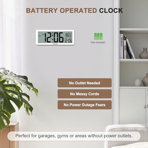 Soobest 8.5 Inch Digital Wall Clock Battery Operated, Compact Display - color: White