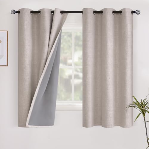 YoungsTex Linen Short Blackout Curtains 40 Inch Length for Bedroom Window - color: Beige, size: 42"W x 40"L (Pack of 2)