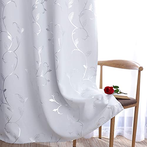 BUHUA Girls Room Darkening Curtains Thermal Insulated Blackout Curtains with Elegant Vine Pattern for Baby Room 52W×72L Greyish White Set of 2 - color: Greyish White, size: 52"W x 72"L (Pack of 2)