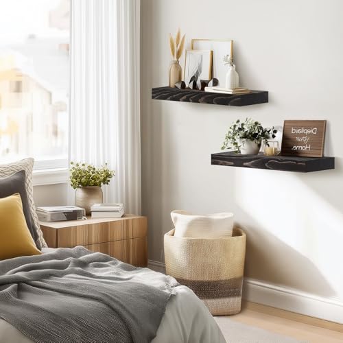 Solid Wood Floating Shelves, 17 Inch Wall Shelves, Set of 2, Black - color: Black, size: 17x8x1.6