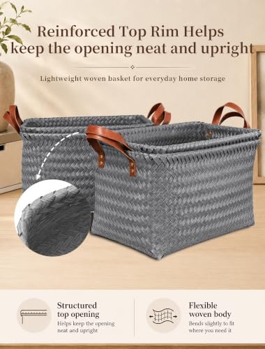 Wicker Storage Baskets, 4 Pack Woven Baskets for Shelves, Grey - color: Rectangle Gray
