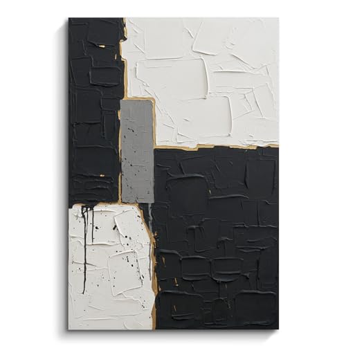 Minimalist Abstract Black & White Geometric Canvas Wall Art for Living Room - color: Textured Drip, size: 24"L x 36"W
