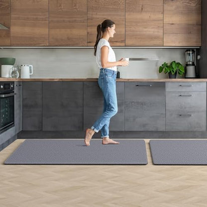 Kitchen Mat 2PCS Kitchen Rugs Cushioned Anti-Fatigue Rug Standing Desk Mat - color: Light Grey, size: 47"L x 17.3"W x 0.4"Th