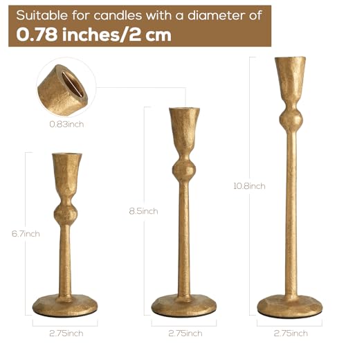 Set of 3 Antique Brass Taper Candle Holders Iron Candlestick Holder - color: Gdzt05-3a
