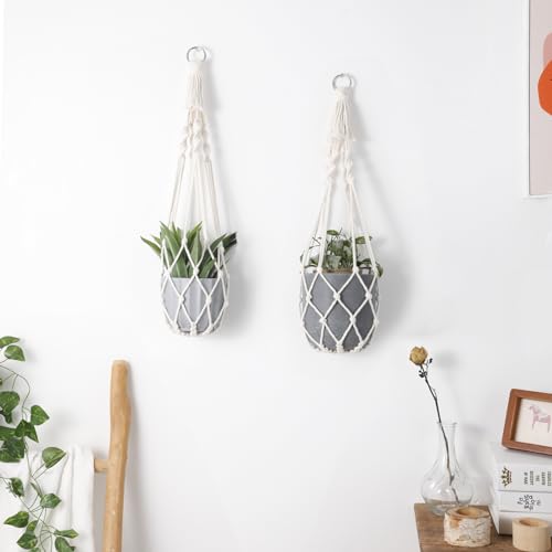 Artilady Plant Hanger Macrame, Hanging Planter for Indoor Plants Holder - color: White a