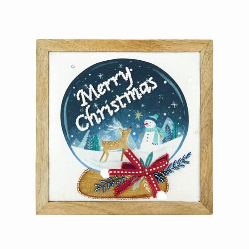 GALLERIE II 7" x 7" Christmas Merry Christmas Snow Globe Design Decorative Shelf Sitter Block Xmas Festive Winter Holidays Home Living Room Table Tabletop End Table Fireplace Mantle Decor Decoration