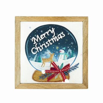 GALLERIE II 7" x 7" Christmas Merry Christmas Snow Globe Design Decorative Shelf Sitter Block Xmas Festive Winter Holidays Home Living Room Table Tabletop End Table Fireplace Mantle Decor Decoration