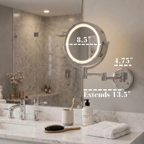 JERDON Hardwired Wall-Mount Makeup Mirror - 8X/1X - Chrome - HL88CLD - color: Chrome Direct Wire