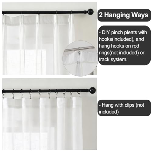 Off White Sheer Curtains 92 Inches Long Pinch Pleat Linen Textured Ceiling - color: Off White, size: 54"W x 92"L (Pack of 2)