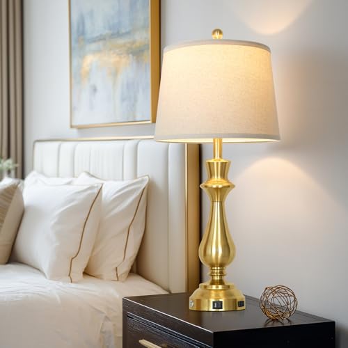 Cinkeda Touch Lamps for Night Stands Set of 2-29.5" Tall Bedside Lamp with USB C+A, 3 Way Dimmable Bedroom Lamps, Gold Metal Table Lamps for Living Room - color: Gold