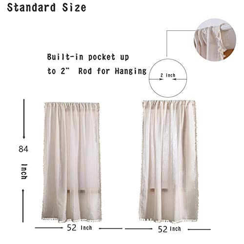 RoomTalks Boho Curtains for Bedroom Living Room 63 Inch Length Freanch Country Modern Farmhouse Window Curtain Panels Embroidery Striped Bohemian Tassel Draperies (63’’L x 52’’W, Beige) - color: Beige, size: 52"W x 63"L (Pack of 2)