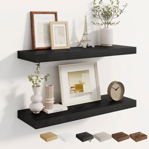 Dreamland 28 Inches Wall Mounted Wood Floating Shelves, Black, 2 Pack - color: Black, size: 28in