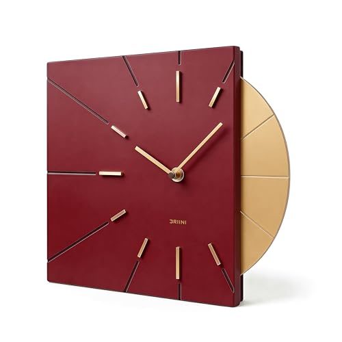 Driini Red and Gold Mid Century Modern Wall Clock, Battery Operated - color: Red