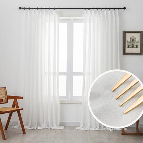 Sheer Curtains 84 inch Length for Living Room, 2 Panels, 52" W x 84" L - color: Off White, size: 52"W x 84"L (Pack of 2)