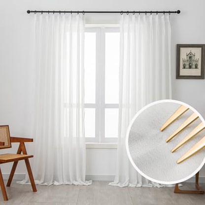 Sheer Curtains 84 inch Length for Living Room, 2 Panels, 52" W x 84" L - color: Off White, size: 52"W x 84"L (Pack of 2)