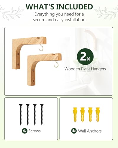 Macrame Plant Hanger, Hanging Wall Planters for Indoor Plants, Wooden Hanging Basket Hooks for Outdoor Pots Wind Chime Flower Bracket Lanterns Patio Garden Decoration (2-Pack,5-Inch) - style: 2-L Style(2Pack)