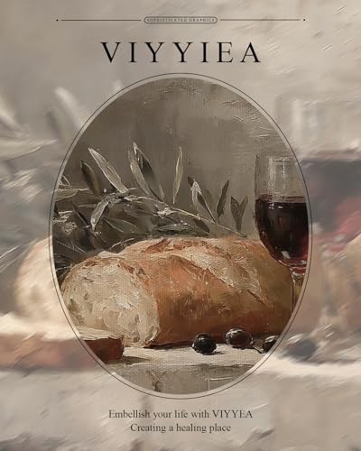 VIYYIEA Gold Framed Christian Olive Branch Canvas Wall Art, 13×16 Inch - color: Bread Wine Still Life, size: 16"L x 13"W