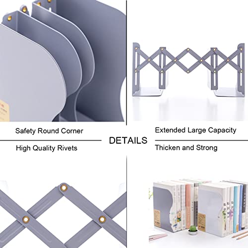 Adjustable Bookends Metal Book Ends for Heavy Book Holder Heavy Duty Bookends Nonskid Bookcase Desktop Book Organizer Binder Holder - color: Simple Grey