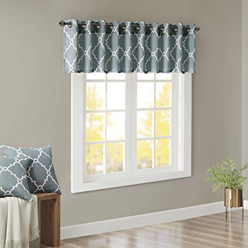 Madison Park Light Filtering Fretwork Print Valance, 50x18 Blue/White - color: Blue/White, size: 18"W x 50"L (Pack of 1)