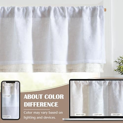 jinchan Kitchen Valance Curtain Double Layers, 1 Panel, White - color: Scroll Floral | White, size: 50"W x 16"L (Pack of 1)