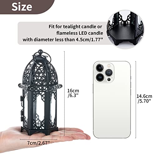 NUPTIO 6 Pcs Hanging Candle Holder Lantern Centerpiece Table/Hanging Glass Hexagon Moroccan Candle Lantern Holders, Black (Pack of 2) - color: Black, size: 6 Pcs Small Size (Pack of 2)