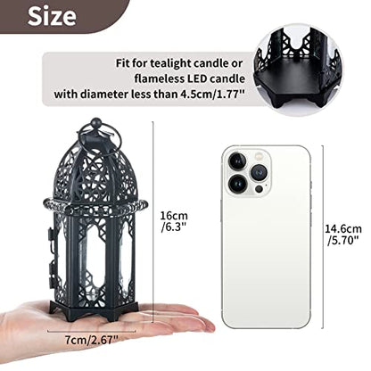 NUPTIO 6 Pcs Hanging Candle Holder Lantern Centerpiece Table/Hanging Glass Hexagon Moroccan Candle Lantern Holders, Black (Pack of 2) - color: Black, size: 6 Pcs Small Size (Pack of 2)