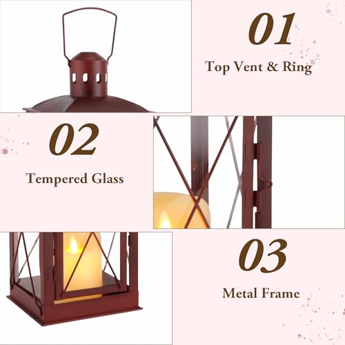 TRIROCKS Set of 2 Decorative Candle Lantern 14/10'' High (Antique Red) - color: Antique Red