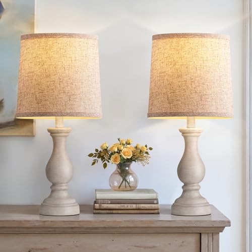 22" Farmhouse Table Lamps Set of 2, Rustic Bedside Lamps for Bedroom - color: A. Antique Grey