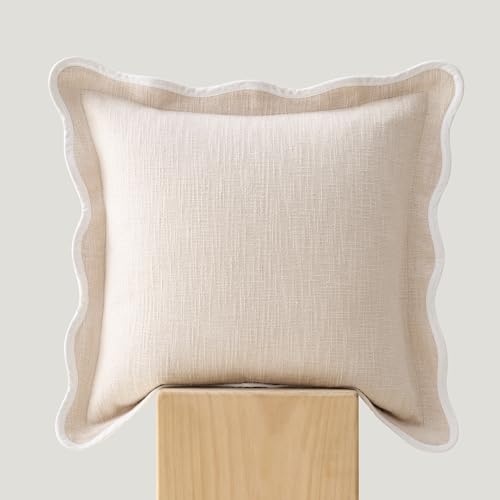 Double Stitch 100% Cotton Scalloped Throw Pillow Covers, Oat Milk - color: Oat Milk, size: 18" x 18" (Pack of 1)