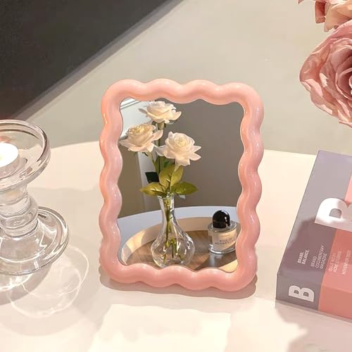 Wave Table Desk Vanity Makeup Mirror Small Make Up Office Mirror Pink - color: Pink