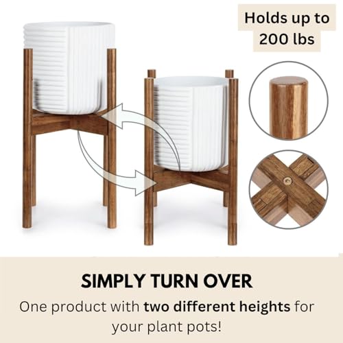 Fox & Fern Large Adjustable Plant Stand Indoor, Bamboo Stand, 8 - 12 Inch - color: Polished Bamboo, size: 8 - 12 Inch