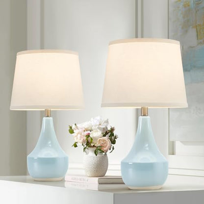 GyroVu 18" Table Lamp Set of 2, Ceramic Lamp Classic Beside Lamps Nightstand Lamp Modern Cute Lamp for Living Room, Bedroom & Office Rocker Switch Sky Blue-LED Bulbs Included - color: 18.63" Blue