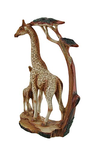 Zeckos Giraffe Family Carved Wood Look Resin Statue