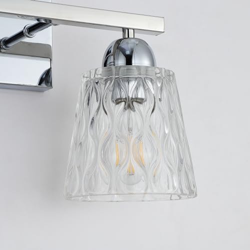 Mecgirn Stainless Steel Bathroom Vanity Light Over Mirror, 2 Light Polished Chrome Bathroom Light Fixtures with Textured Glass Shades, Modern Vanity Lighting Wall Mount - color: Polished Chrome, size: 2 Light