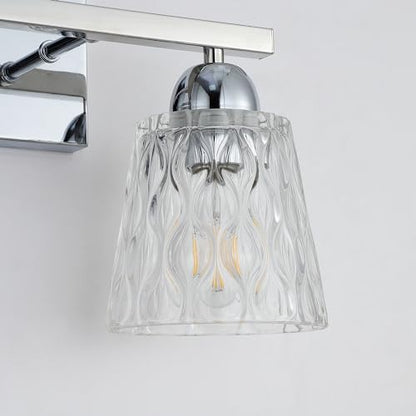 Mecgirn Stainless Steel Bathroom Vanity Light Over Mirror, 2 Light Polished Chrome Bathroom Light Fixtures with Textured Glass Shades, Modern Vanity Lighting Wall Mount - color: Polished Chrome, size: 2 Light