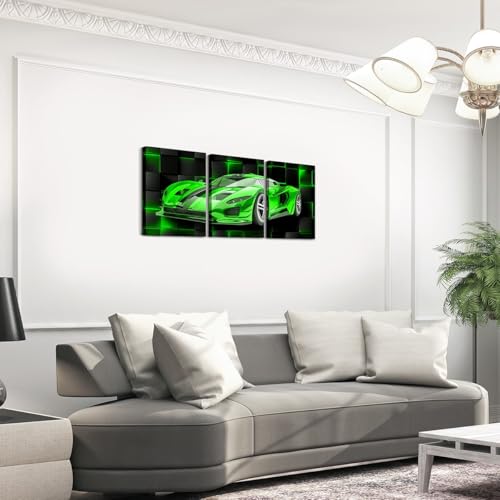 Feelyou Race Car Wall Art 12" x 16" x 3 - color: Green Black