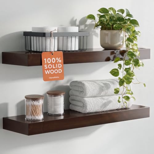 Homeforia 24 Inch Floating Shelves, High-End Solid Pine Wood, Set of 2 - color: American Walnut - Satin Dark Tone, size: 24 inch