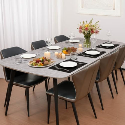 Vinyl Placemats Set of 6, Dual Sided Place Mats with Drink Coasters - color: Black/Light Gray Two-tone, size: Set of 6