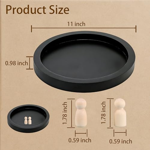 11 Inches Round Wooden Tray Decor,Black Decorative Trays - color: Black