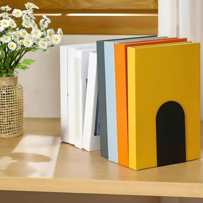 Chunful Modern Metal Book Ends for Shelves, 6 Pcs, Black, 5.5*3.75*2.25inch