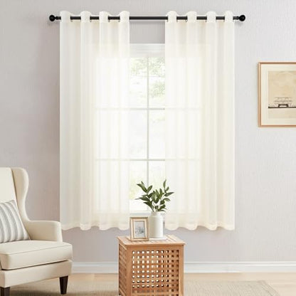 Polka Dots Cream Sheer Curtains 63 Inch Length for Bedroom Boho Pattern - color: Cream, size: 52"W x 63"L (Pack of 2)