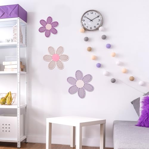 Maitys 3 Pcs Boho Daisy Flower Wall Decor Nursery Art, Pink, Purple - color: Pink, Purple