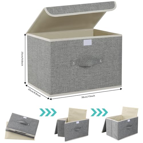 Foldable Fabric Storage Cubes with Lids,Grey 15x9.8x9.8in,1 Pack - color: Grey, size: 15x9.8x9.8in(1-pack)